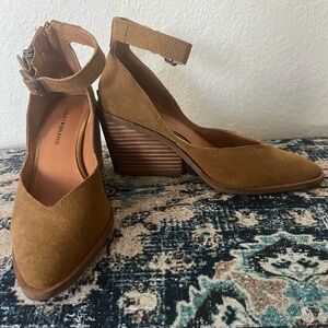 Women's Tan Suede Ankle Strap Heels